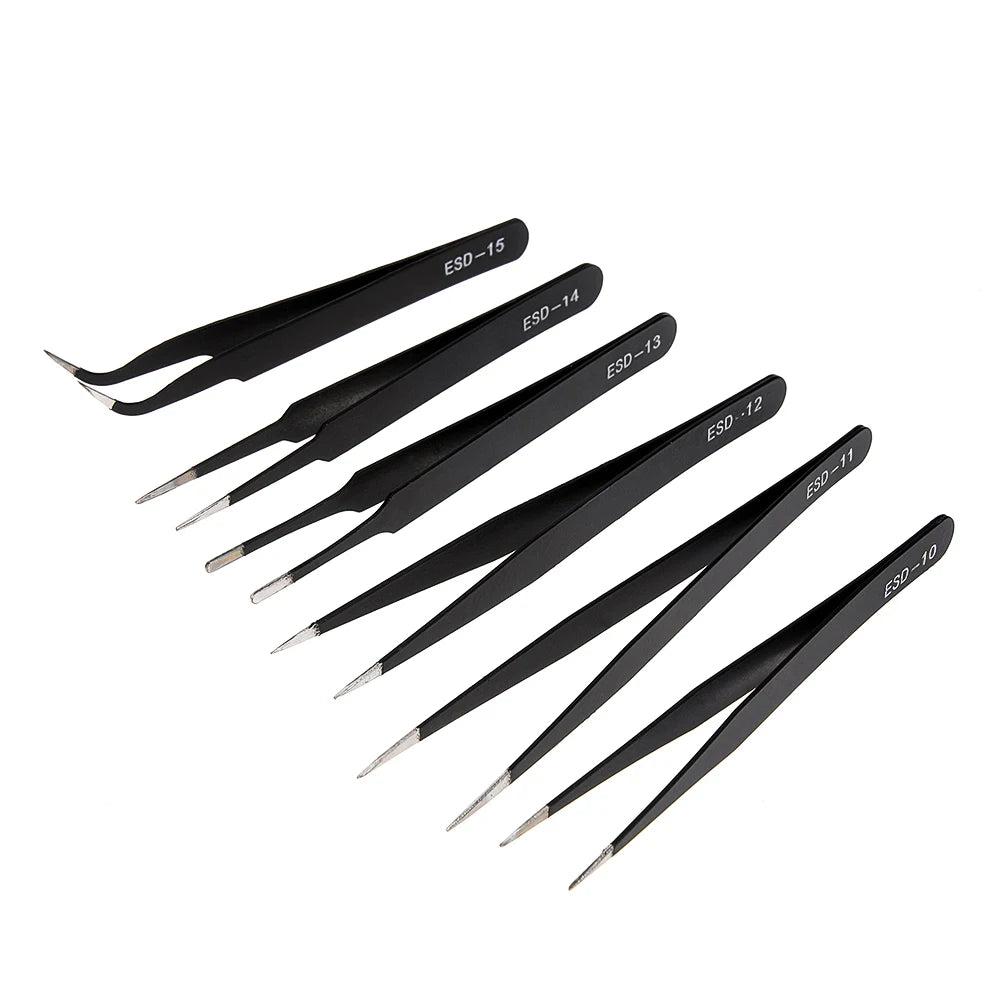 ESD Anti-Static Stainless Steel Tweezers Set Maintenance Repair Tool Kit Anti Static Model Making Tool Hand Tool Set Twizers Set