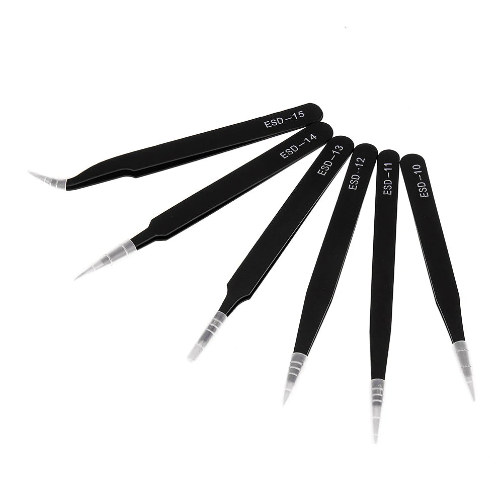 ESD Anti-Static Stainless Steel Tweezers Set Maintenance Repair Tool Kit Anti Static Model Making Tool Hand Tool Set Twizers Set