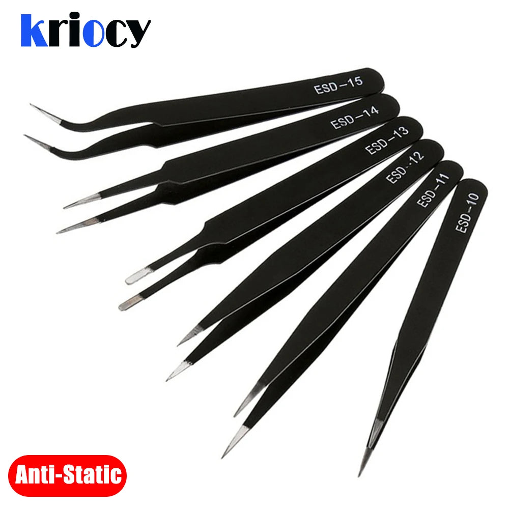 ESD Anti-Static Stainless Steel Tweezers Set Maintenance Repair Tool Kit Anti Static Model Making Tool Hand Tool Set Twizers Set