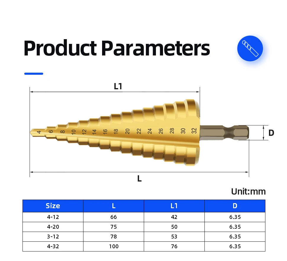 HSS Titanium Step Drill Bit  High Speed Stepped Drill Set Saw Drill Tools Conical Stage Drill For Metal Wood 4-12 4-20 4-32mm